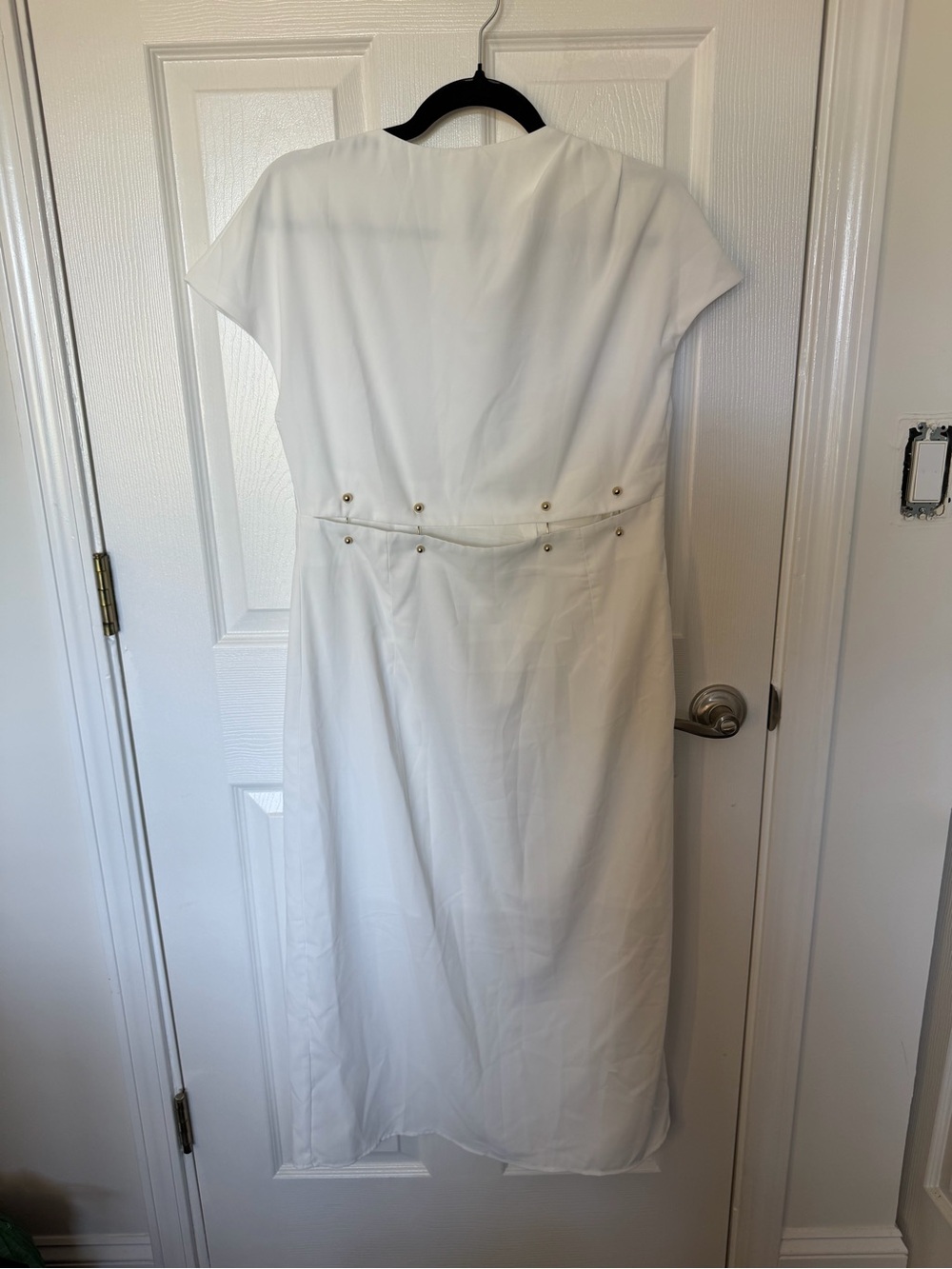Commense White Midi Dress with Gold Stud Waist